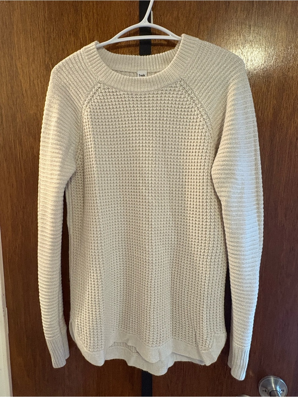 twik Cream Waffle-Knit Crewneck Sweater